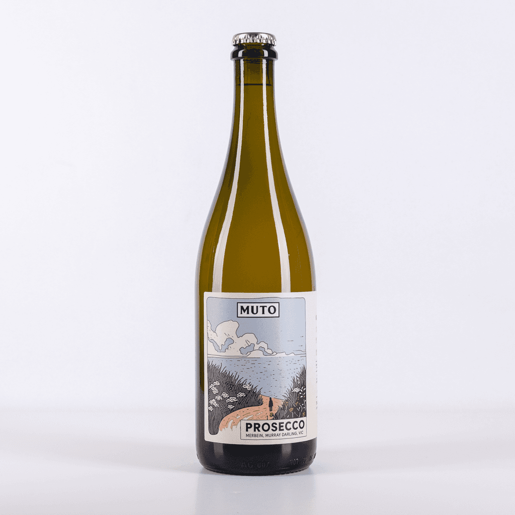Muto Prosecco bottle with coastal path illustration label