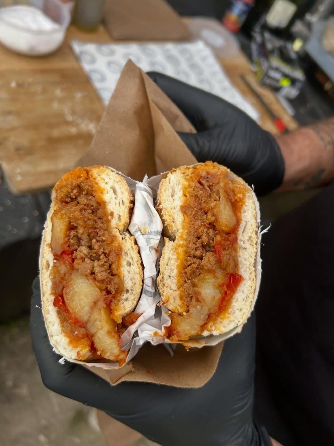 Zio Pop panino held in hand