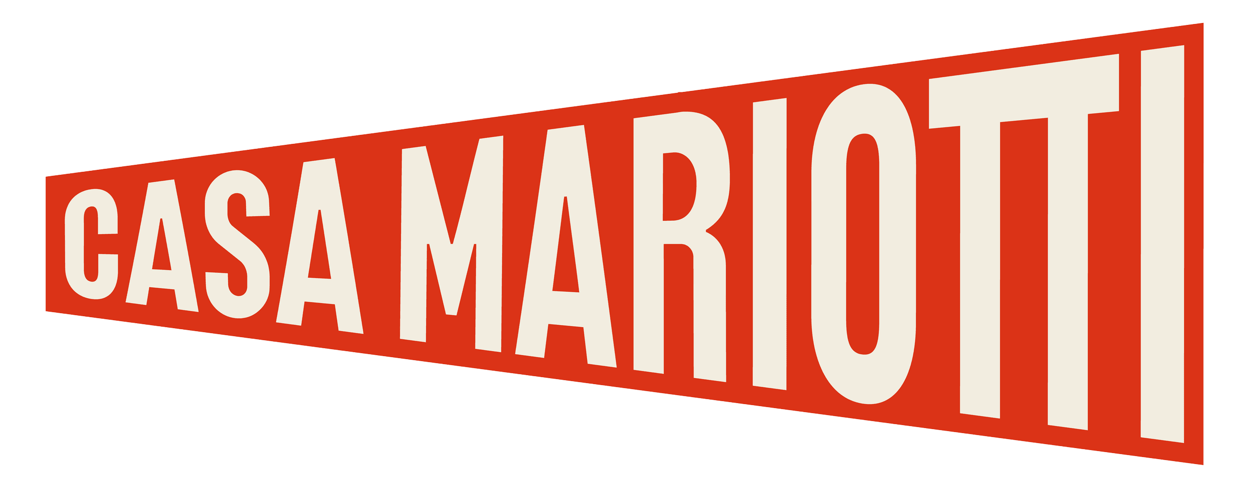 Casa Mariotti red pennant logo with cream lettering