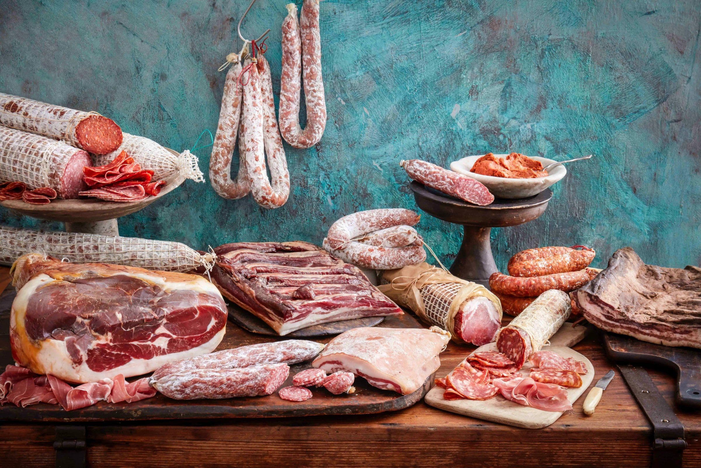 Spread of cured salumi and prosciutto