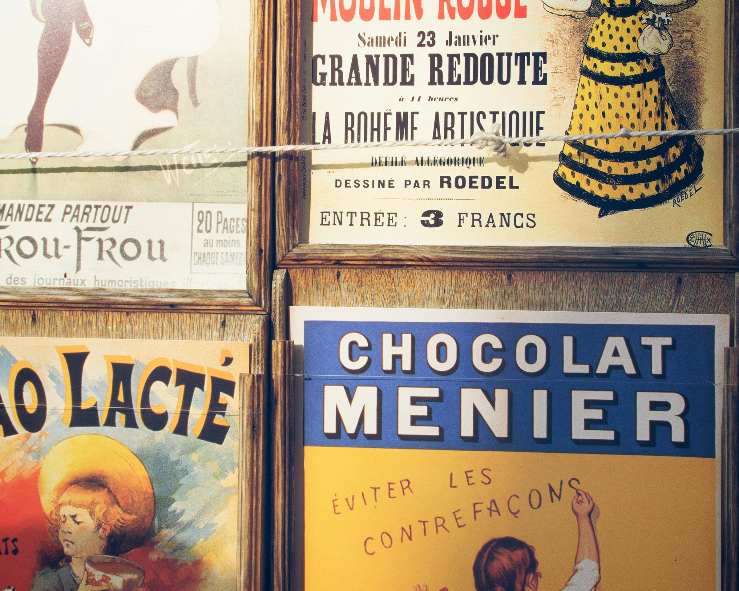 Vintage posters on a wall