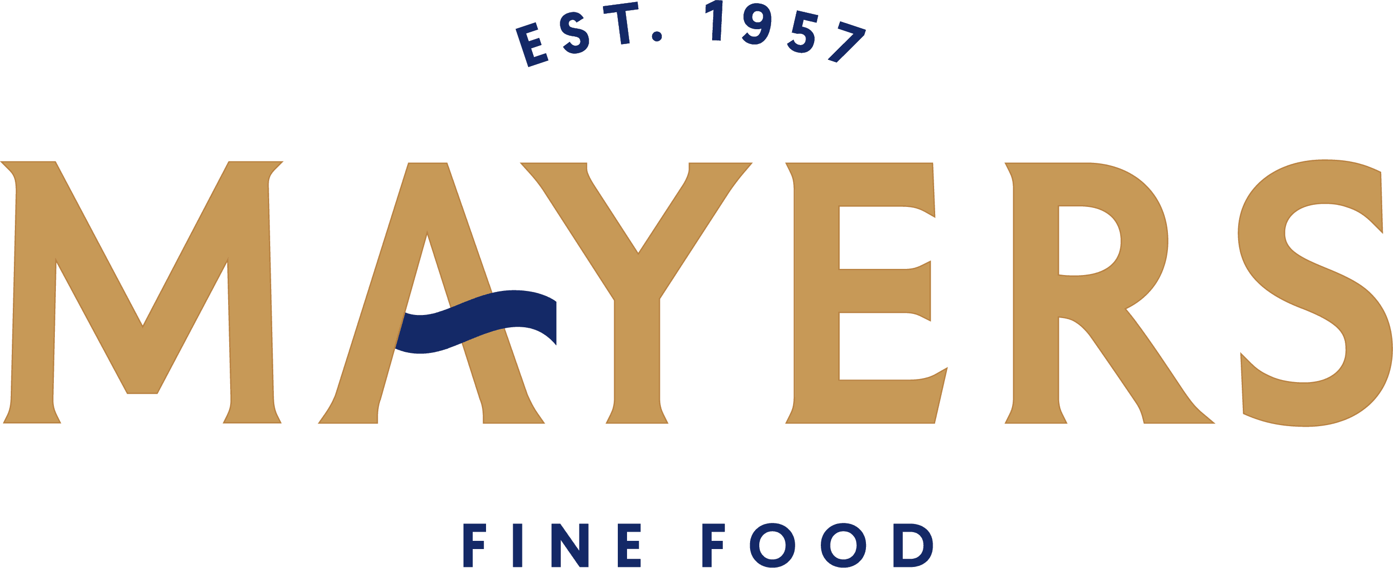 Mayers Fine Food logo, established 1957, gold wordmark