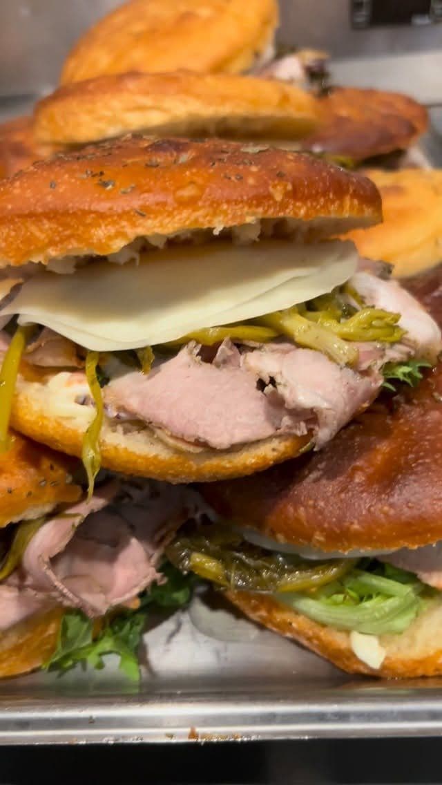 Focaccia sandwiches filled with roast meat
