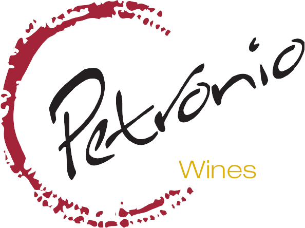 Petronio Wines logo with red wine swirl and script text